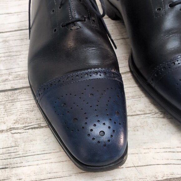 Zampiere Black and Blue Cap Toe Mens Oxford Dress Shoes Size 10.5 - Picture 3 of 10